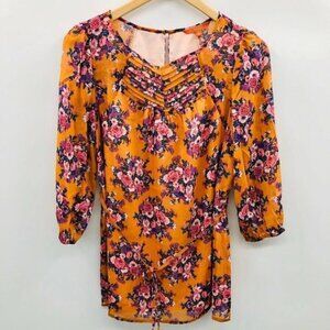 Modcloth Small 3/4 Sleeve Floral Peasant‎ Top 714